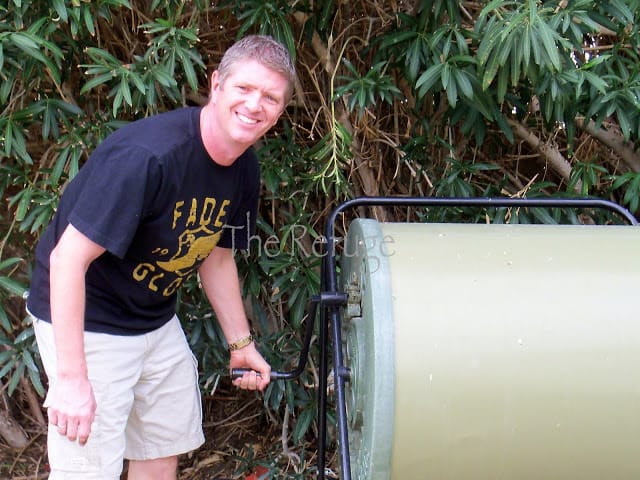 Mr. Compost turning his composter