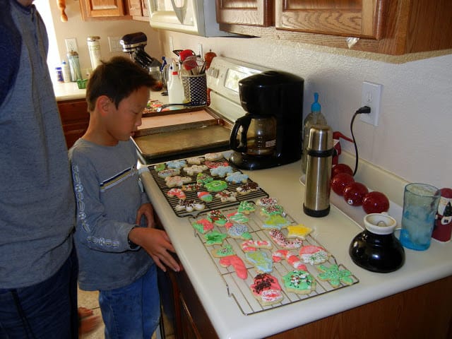 Checking out some of the finished cookies.