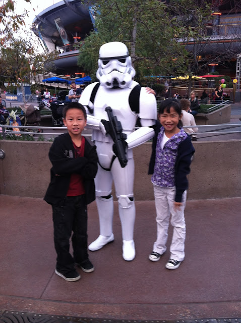 The kids ran into a storm trooper as well as Darth Vader & Darth Maul.