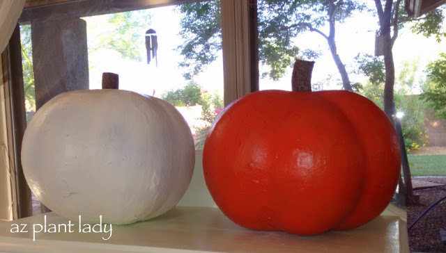 Paper mache pumpkins painted for fall decorating