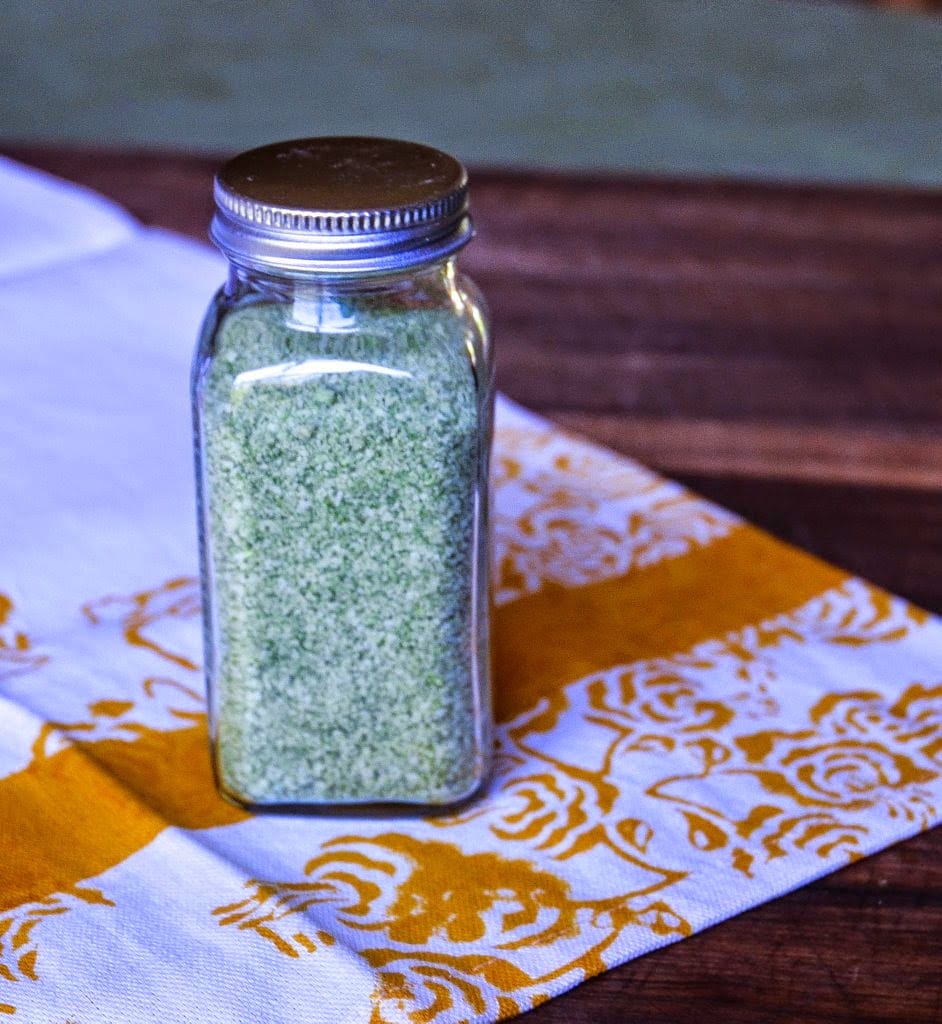 basil salt into a glass container