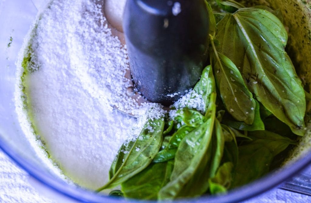 basil and kosher salt 