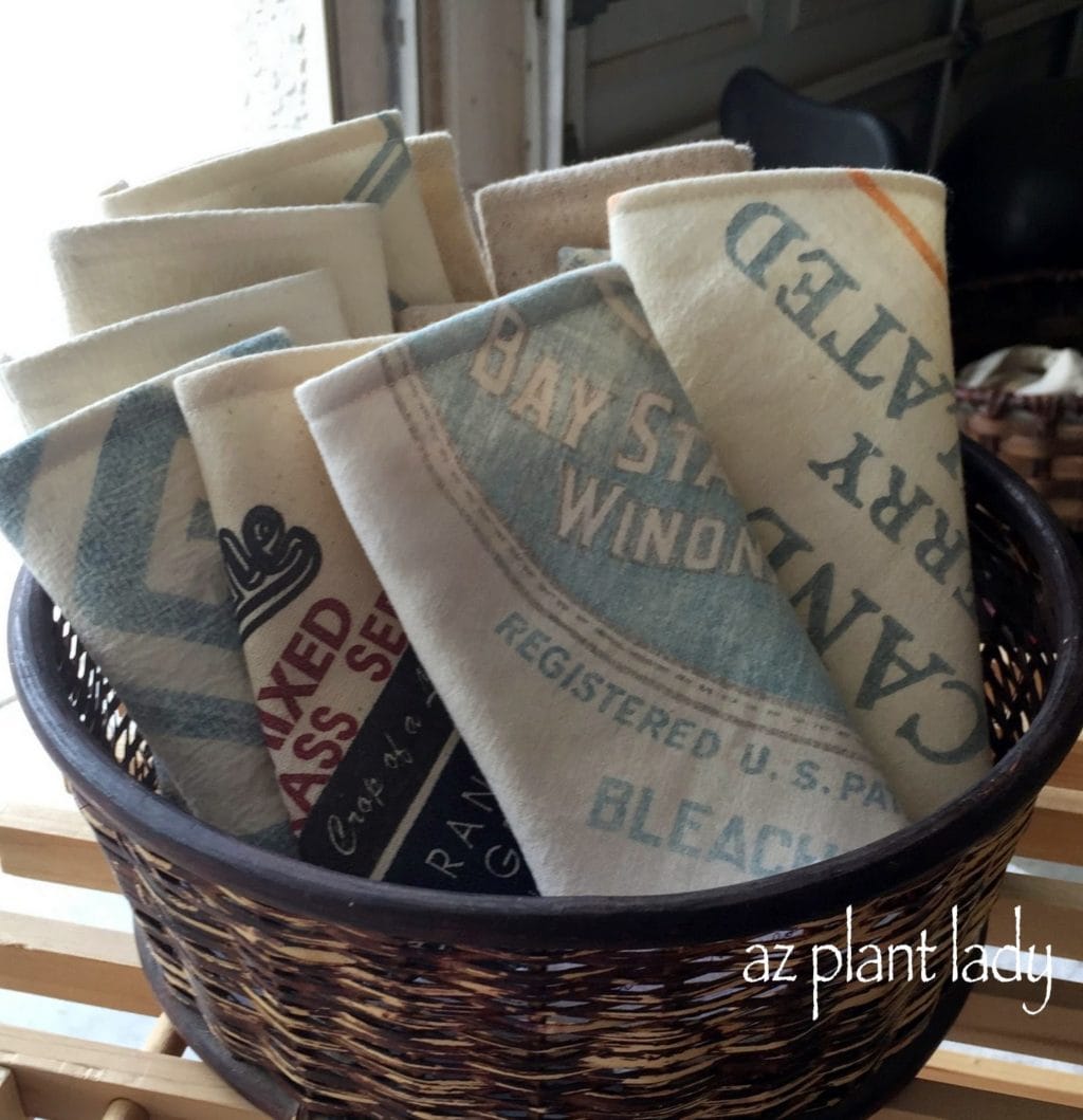 Reading glass cases made from antique seed bags