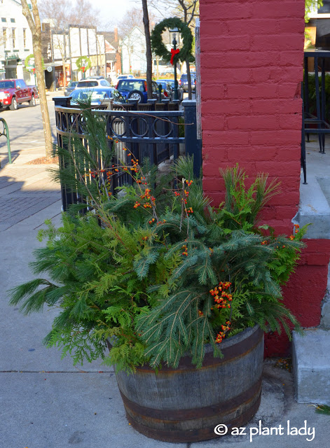 Christmas greenery and decorations.