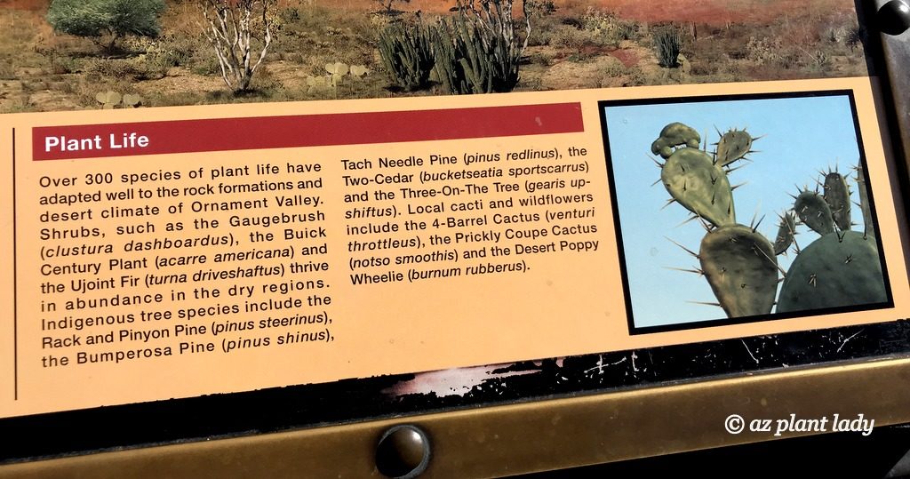 A sign detailing the gardens plant life