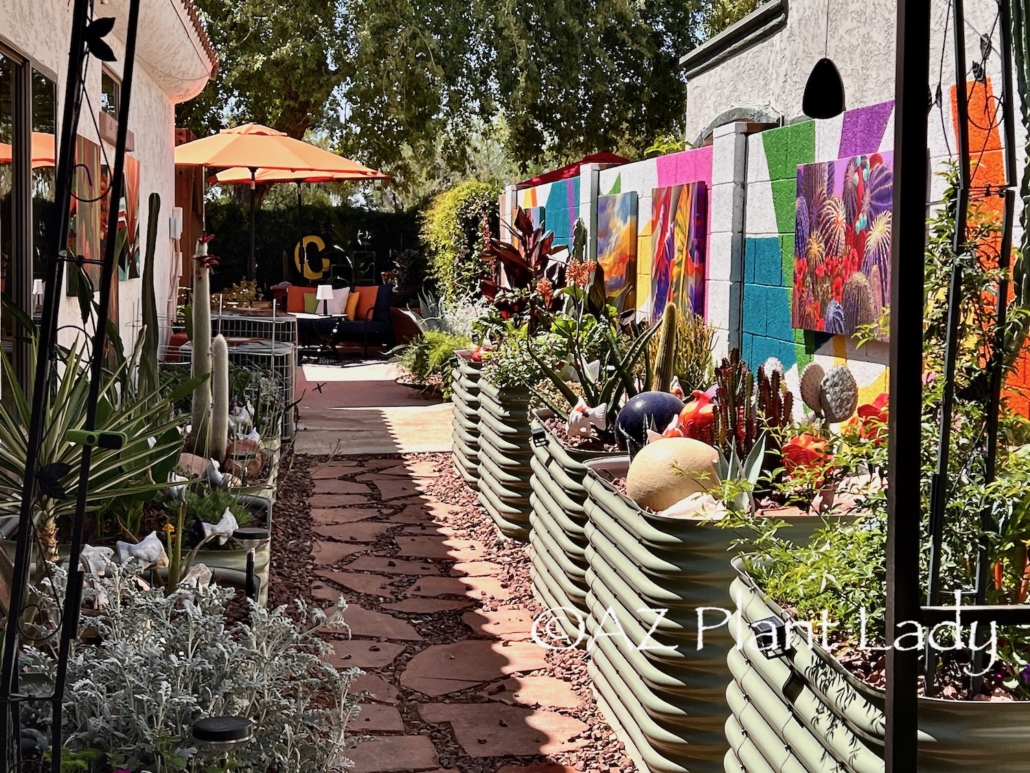 side yard art at Shawna Coronado garden