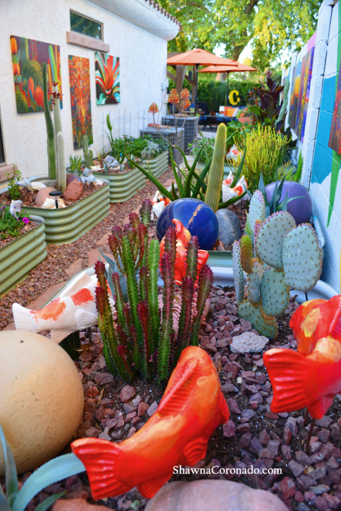 side yard art with cactus view
